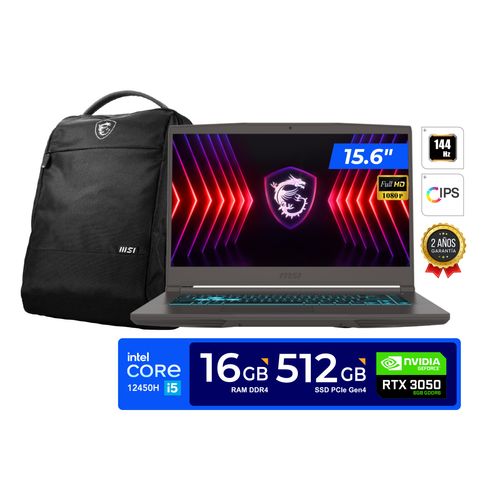 LAPTOP MSI THIN 15 B12UDX 15.6" FHD 144Hz IPS INTEL I5-12450H 3.3 GHz/4.4GHz 16GB RAM 512GB SSD  RTX