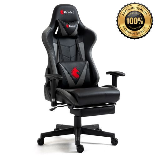 Silla Gamer Dreizt Apolo Series Plomo Pro 180° Reclinable Alta Calidad con Posapies