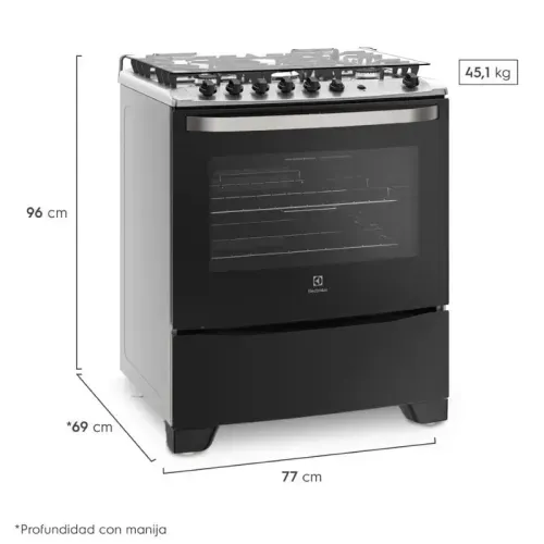 Cocina Electrolux Freestanding a Gas con 5 quemadores de triple llama 76USM