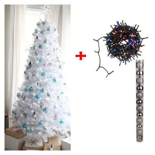 Árbol de Navidad Blanco de 180cm Autoarmable Incluye Luces (MEGA IMPORT)