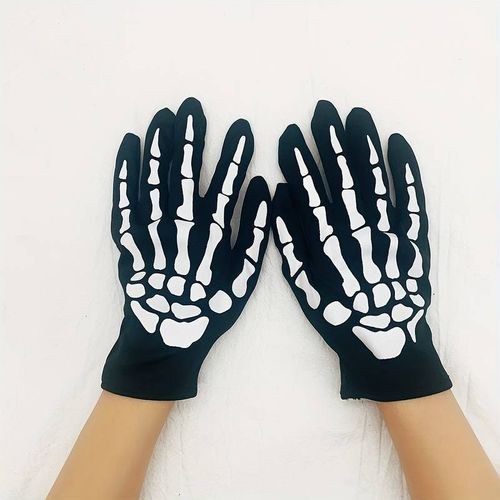 Guantes negros unisex calavera huesos para disfraz Halloween