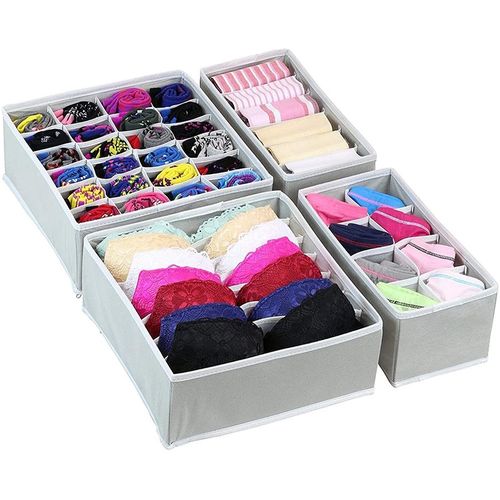 Juego de 4 organizador de ropa interior para cajones closet - Gris Claro