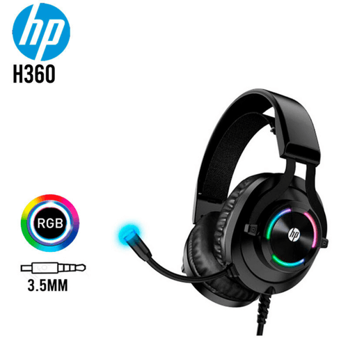 AUDIFONOS GAMER HP CONECTOR 3.5MM Y USB ILUMINACION RGB H360 - NEGRO