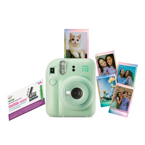 Combo Cámara Fujifilm Instax Mini 12 lente 60mm, verde + Pack 10 + Cupón