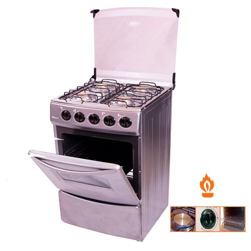 Cocina Fadic con Tapa de Vidrio y Horno Sami 4H Gris