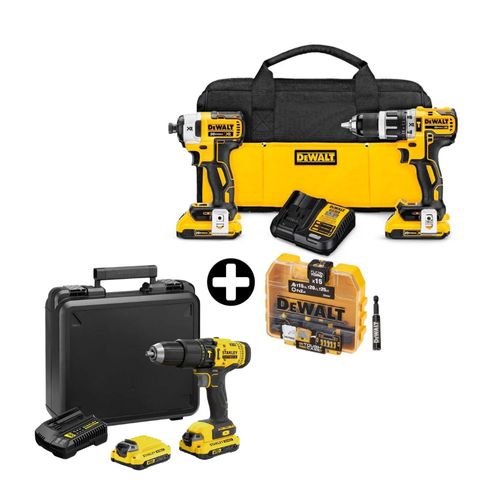 COMBO Taladro Percutor 20V DCD796 + Atornillador de Impacto DCF887 Dewalt + Taladro Percutor 20V Max SCD711C2K-B2 Stanley