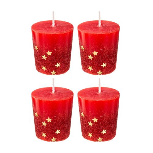 Set x 4 Velas Roja coon brillos Dorados Colección Roja