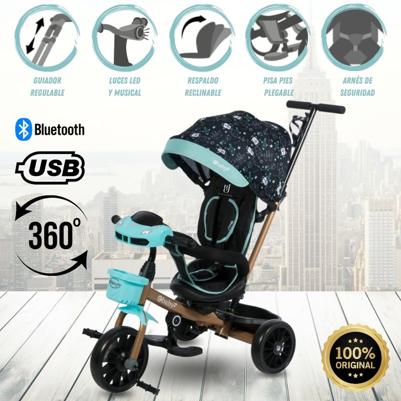 Triciclo-Guiador-con-Bluetooth-para-Niños-«ROY»-Menta