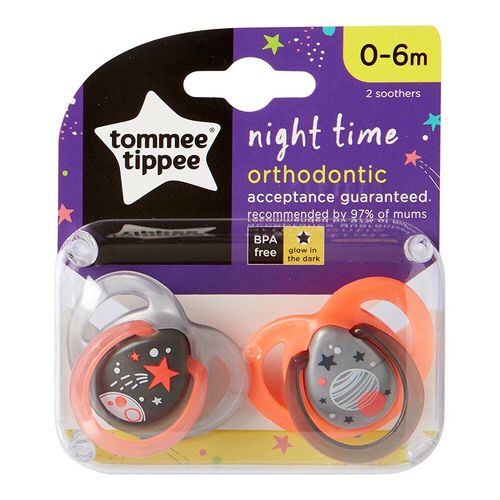 Chupon Nocturno de 0 a 6 M Anatomico Tommee Tippee Pack de 2 uni - Negro / Naranja