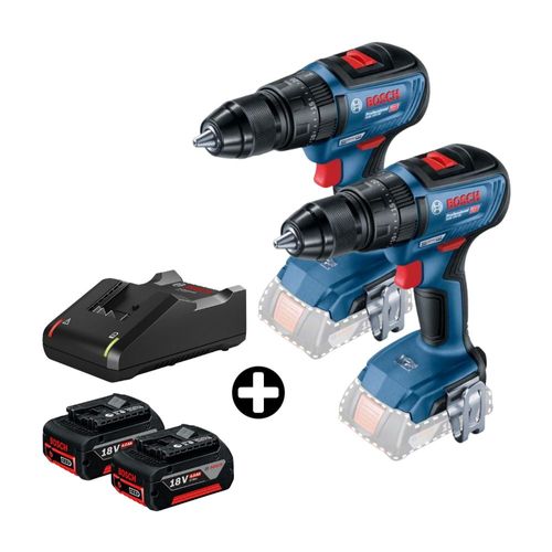 COMBO 2 Taladros Percutor Bosch GSB 18V-50 + 2 Baterías 18V 4AH + Cargador Bivolt Bosch