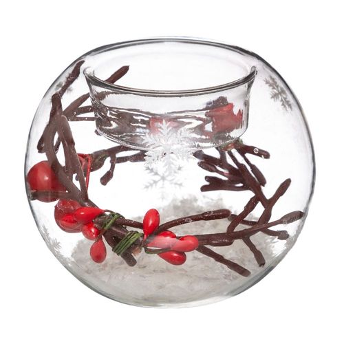 Portavela de cristal con Deco Berries Colección Roja