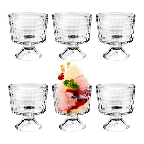 Set De 6 Copas de Vidrio para Postre Helado Cuadros 310 Ml