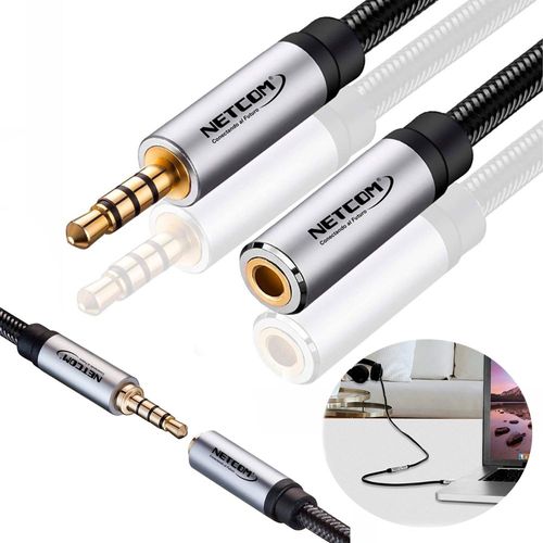 Cable Extensión de Audio Plug a Jack 3.5mm TRRS de 1.80 Metros Netcom