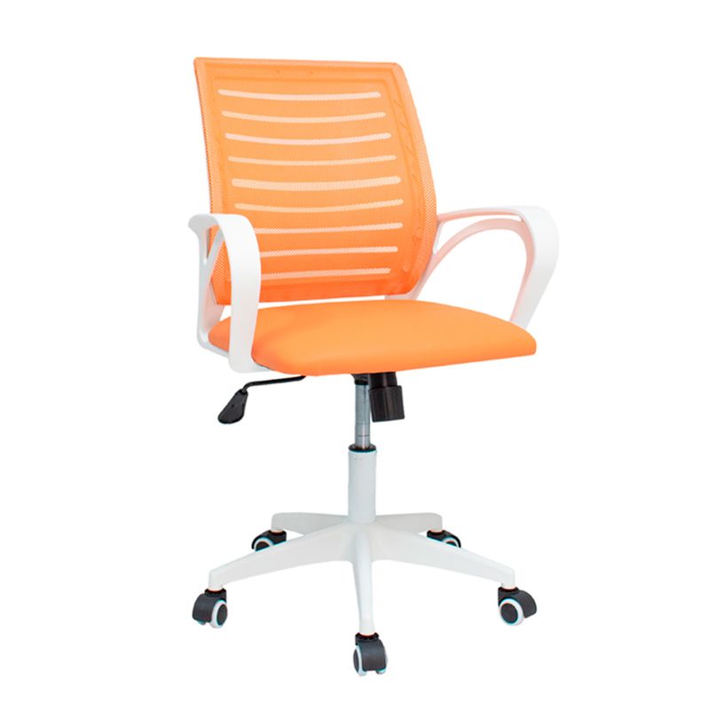 Silla-de-Oficina-Ergonomica-Oskar-Naranja-con-Respaldar-Reforzable---Base-Blanca