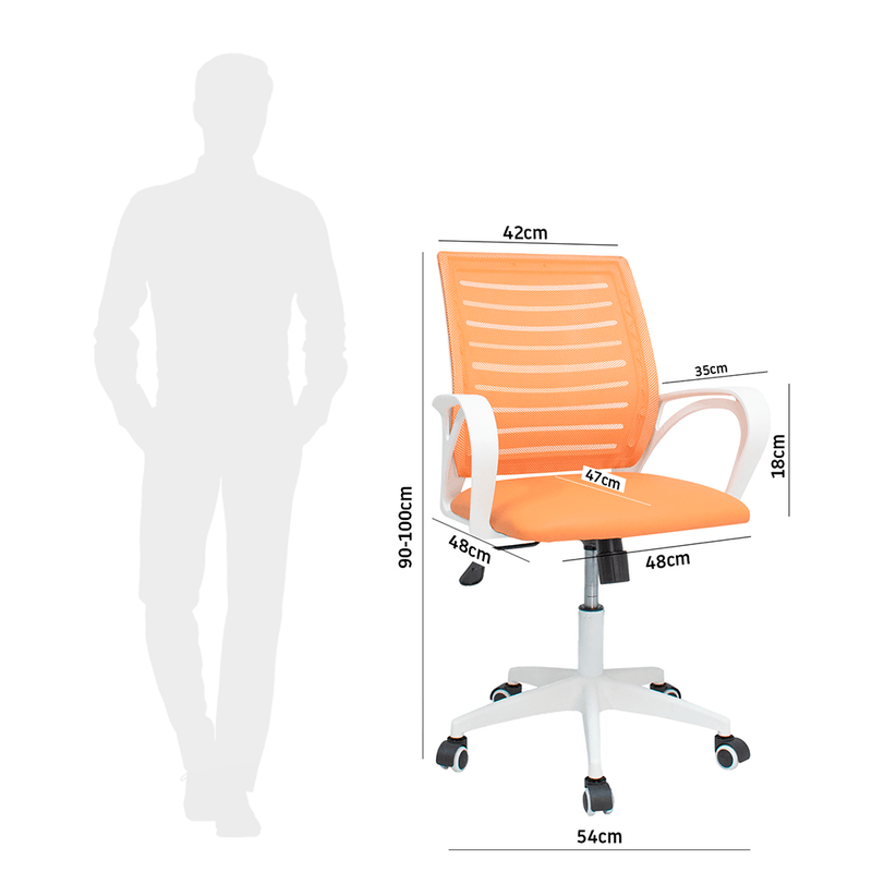 Silla-de-Oficina-Ergonomica-Oskar-Naranja-con-Respaldar-Reforzable---Base-Blanca