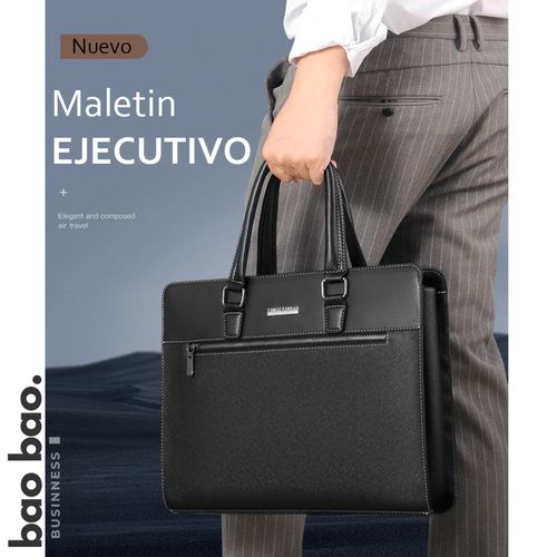 Maletin Hombre Cuero Ejecutivo Trabajo Negro Portafolio para Negocios