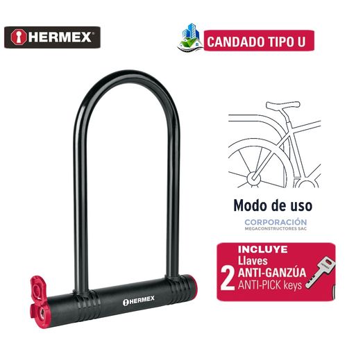 Candado Bicicleta Moto Cadena Candado tipo U Hermex 21cm