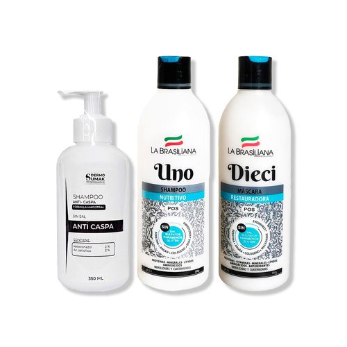 SHAMPOO ANTICASPA 350ML + SHAMPOO UNO 500GR + MÁSCARA DIECI 500GR