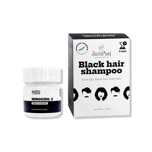 MINOXIDIL 5MG CAPS 60 + SHAMPOO CUBRE CANAS NEGRO 250ML X 10UND JAMPAQ