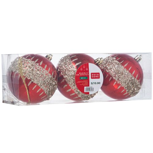 Set de Bolas DECO HOME Rojo C/Dorado 8cm X3 Fel N