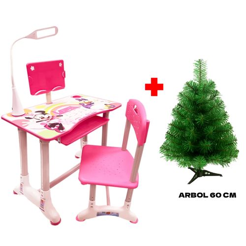 Set Escritorio Infantil Silla Lampara LED Diseño Minnie Mouse Incluye Árbol de Navidad 60 cm de Alto