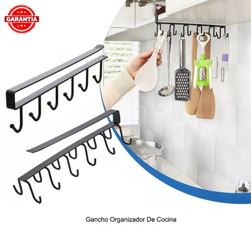 6 Ganchos Repisa de Metal para Tazas Organizador de Cocina Baño Closet Negro Easy&Home