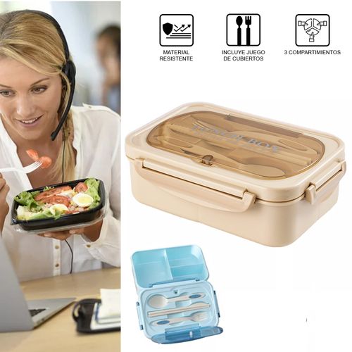 Lonchera Taper Portátil Hermética de Alimentos + Cubiertos Easy&Home Beige