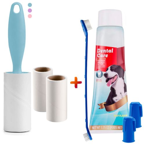 Kit Cepillo+Pasta Dental Perros Y Rodillo Removedor de Pelo