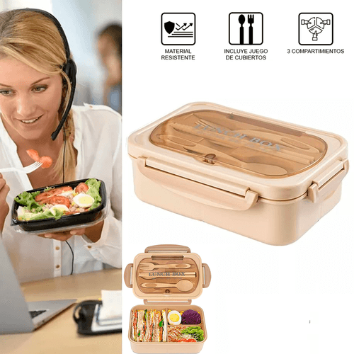 Lonchera Taper Portátil Hermética de Alimentos + Cubiertos Easy&Home Rosado