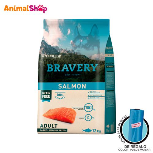 Comida De Perro Adulto Bravery Raza Grande Salmón 12 Kg