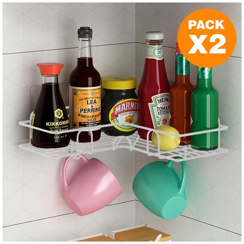 Pack X2 Organizador Esquinero con Ganchos para Cocina Blanco W16