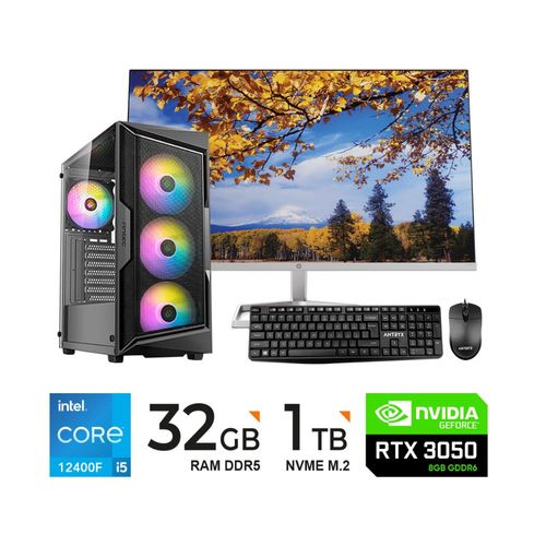 PC INTEL I5 12400F, 4.4GHZ / 32GB DDR5 / 1TB SSD M.2 / VIDEO RTX 3050 - 8GB/ Fuente 650W/ MONITOR 27