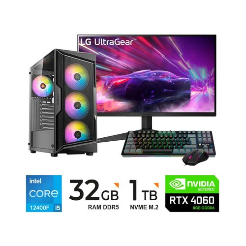 PC INTEL I5 12400F, 4.4GHZ / 32GB DDR5 / 1TB SSD M.2 / VIDEO RTX 4060 - 8GB/ Fuente 650W/ MONITOR 23