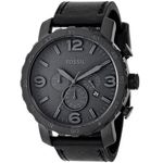 Reloj-Fossil-Nate-JR1354-Fecha-Cronometro-Acero-Inoxidable-Correa-Cuero-Negro