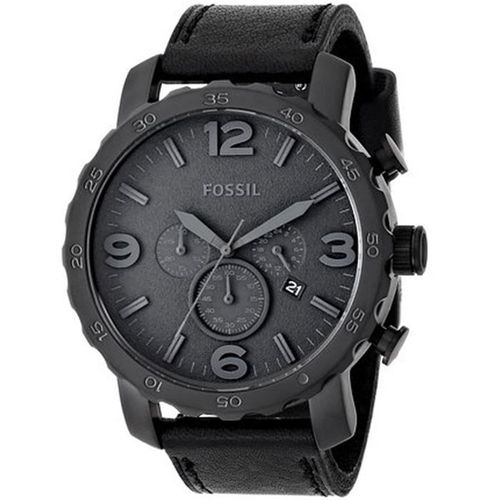 Reloj Fossil Nate JR1354 Fecha Cronometro Acero Inoxidable Correa Cuero Negro