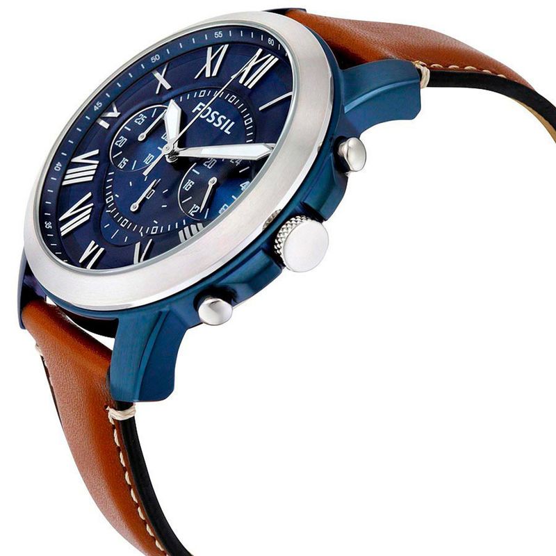 Reloj-Fossil-Grant-FS5151-Cronometro-Correa-Cuero-Marron-Dial-Azul