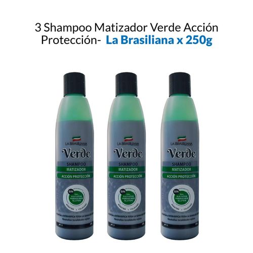 Shampoo Matizador Verde Accion Protección La Brasiliana 250Gr 3 Uni