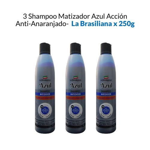 Shampoo Matizador Azul Accion AntiAnaranjado La Brasiliana 250Gr 3 Uni