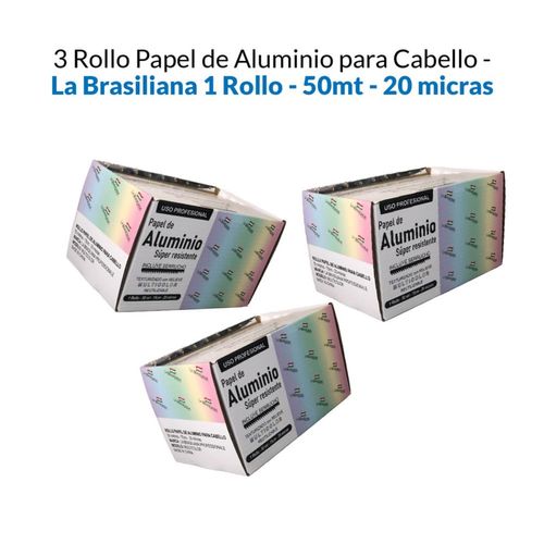 Rollo De Papel Aluminio Para Cabello X 50Mt 15Cm 20 Micras 3 Pack