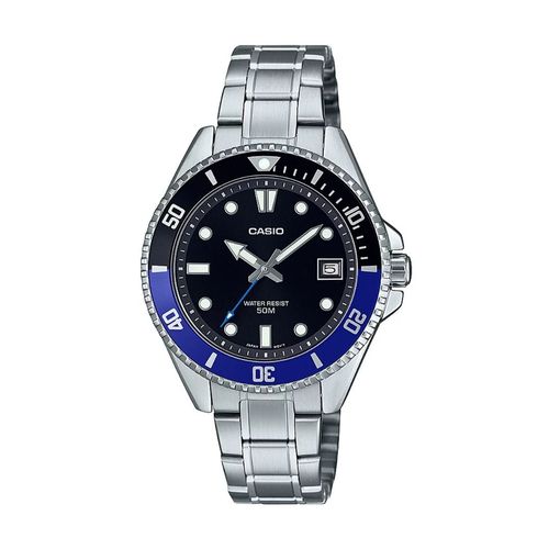 Reloj Análogo Casio Original Regular MDV-10D-1A2 Hombre Acero con Azul y Negro