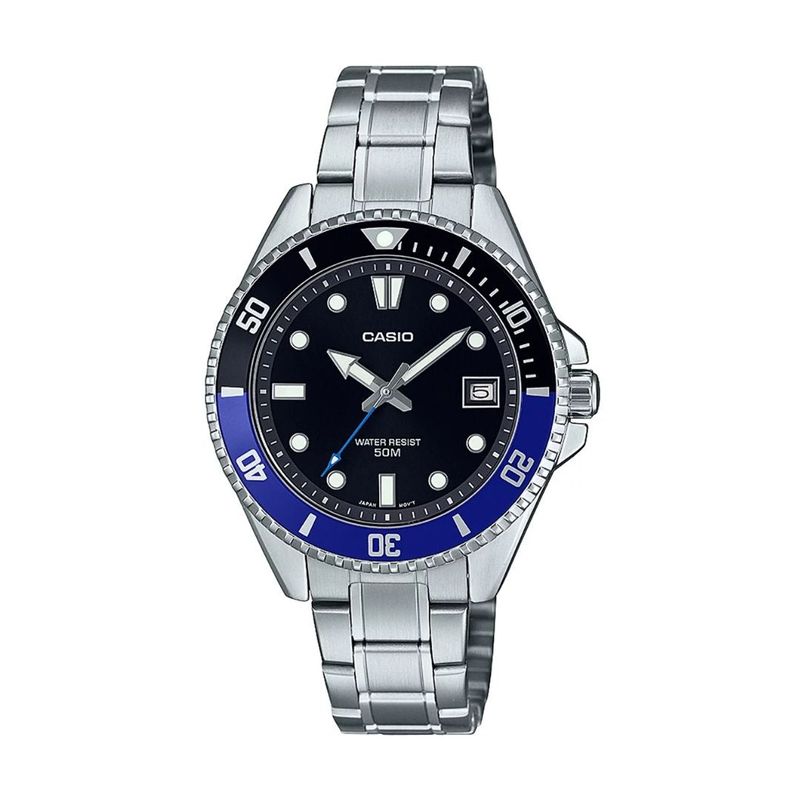 Reloj-Analogo-Casio-Original-Regular-MDV-10D-1A2-Hombre-Acero-con-Azul-y-Negro