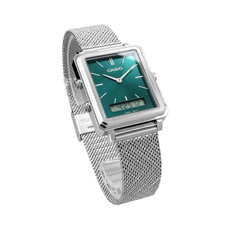 Reloj-Analogo-Casio-Original-Regular-MTP-B205M-3E-Cuadrado-Hombre-Acero-Verde