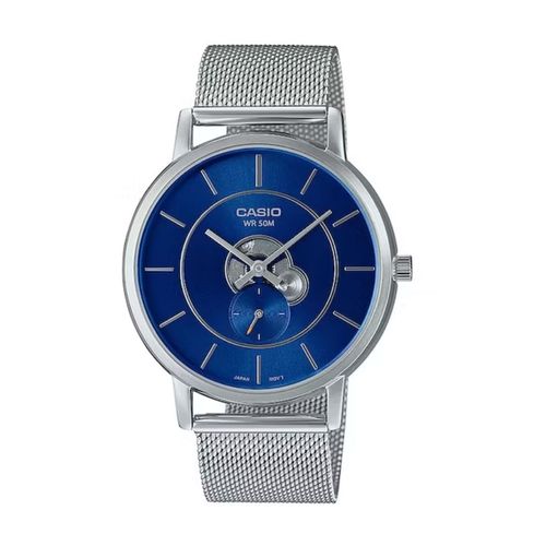 Reloj Análogo Casio Original Regular MTP-B130M-2A Hombre Acero Plateado y Azul