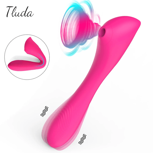 CONSOLADOR SUCCIONADOR DE CLITORIS Y VIBRADOR CON 7 FRECUENCIAS TLUDA CD06, 21.5CM, SILICONA SANLLO