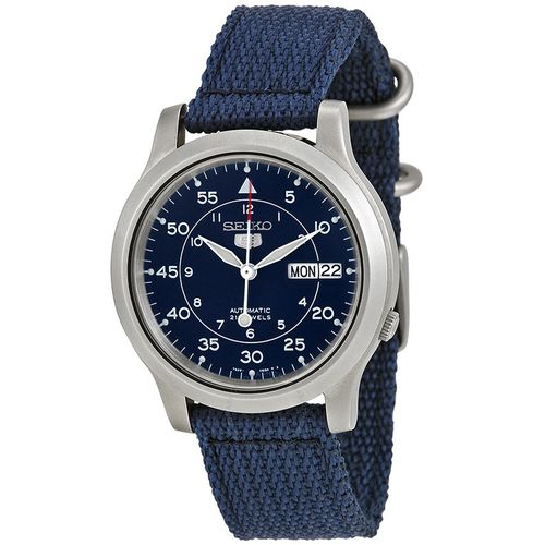 Reloj Seiko 5 SNK807K2 Automático Fecha Acero Inoxidable Mate Correa De Nailon Azul