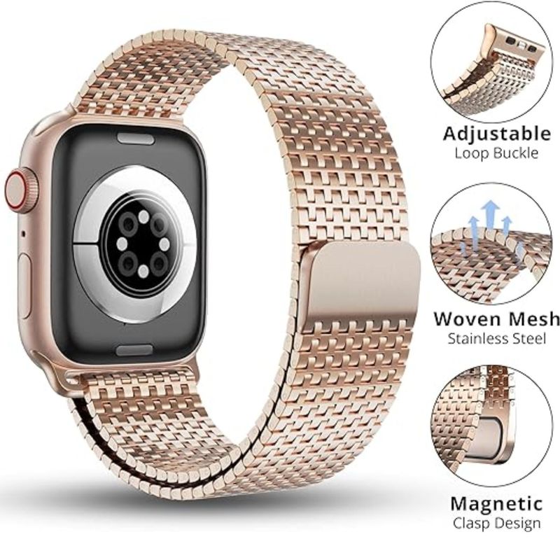 Correa-Milanese-Loop-Malla-de-Acero-Inoxidable-para-Apple-Watch-Rose-Gold-42-44-45-49mm