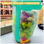 Vaso-Mezclador-Porta-Ensaladas-Frutas-Cereales-Yogurt-con-Tenedor-Turquesa