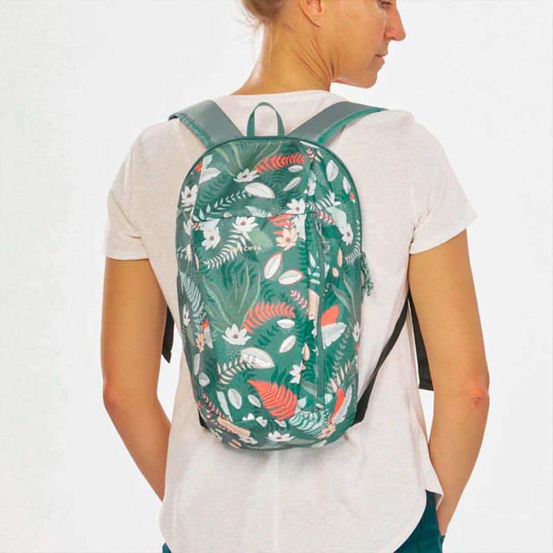 Mochila-Quechua-Arpenaz-Original-NH100-Senderismo-10-L-Color-Verde-Estampado-Floral