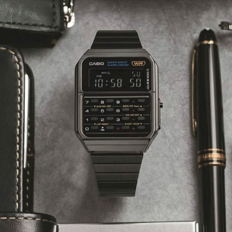 Reloj-Digital-con-Calculadora-Casio-Original-Retro-CA-500WEGG-1B-Acero-Gris