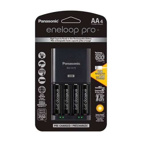 Pilas Recargables Panasonic Eneloop AA x 4 Pro 2500mAh + Cargador BQ-CC75